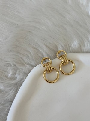 Revoia Çift Halkalı Gold Küpe
