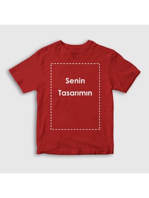 Presmono Unisex Çocuk Kırmızı Kendin Tasarla Kişiye Özel T-Shirt