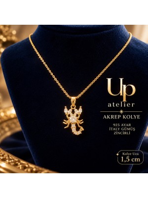 Up Atelier 925 Ayar Gümüş Ithal Zincirli Zirkon Taşlı Akrep Kolye 40-45CM Ayarlanabilir