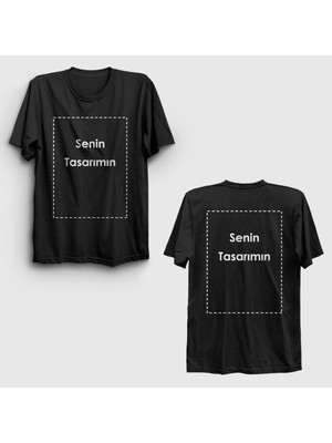 Presmono Unisex Siyah Kendin Tasarla Kişiye Özel Sırt Baskılı T-Shirt