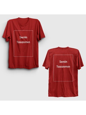 Presmono Unisex Kırmızı Kendin Tasarla Kişiye Özel Sırt Baskılı T-Shirt