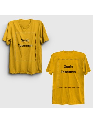 Presmono Unisex Sarı Kendin Tasarla Kişiye Özel Sırt Baskılı T-Shirt