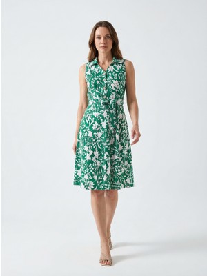 Apsen Collection Apsen Kadın Zümrüt Yeşil Düğme Detaylı V Yaka Cotton Elbise 4405-105