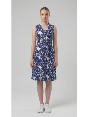 Apsen Collection Apsen Kadın Lacivert Düğme Detaylı V Yaka Cotton Elbise 4405-105