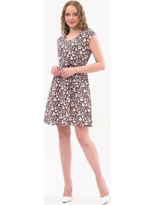 Apsen Collection Apsen Kadın Kahve Kare Yaka cep Detaylı Mini Yazlık Elbise Elbise 4434-97