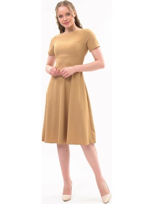 Apsen Collection Apsen Kadın Cmel Bisiklet Yaka Midi Boy Krep Elbise 4442-110