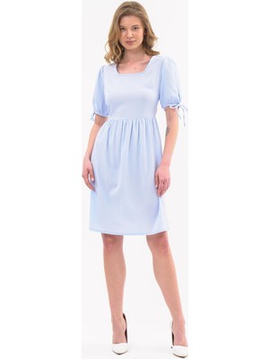 Apsen Collection Apsen Kadın Mavi  Renk Kare Yaka Kol Detaylı Elbise 4368-100