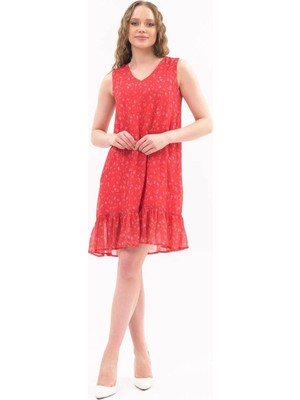Apsen Collection Apsen Kadın Narçiçeği Büzgü Detaylı Midi Boy Emprime Şifon Elbise 4326-95