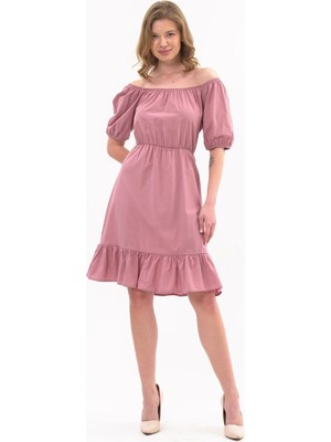Apsen Collection Apsen  Kadın Pudra Beli Lastikli Tery Coton Elbise 4367-95