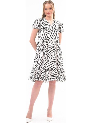 Apsen Collection Apsen Kadın Siyah V Yaka Büzgülü Midi Elbise 4440-100