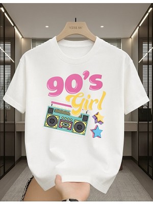 One Button Unisex Erkek/kadın 90's Girl Radyo Tema Baskılı Oversize T-Shirt