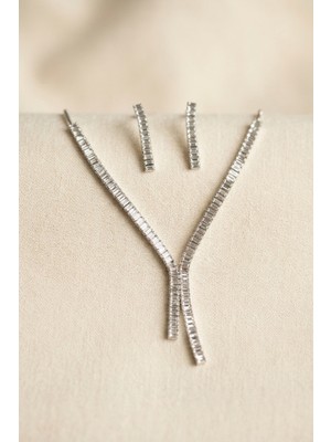 Cm Store Baget Zirkon Taşlı Su Yolu Kolye ve Küpe Set 5886