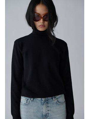 Suud Collection Siyah Balıkçı Yaka Triko Kazak