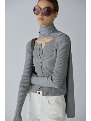 Suud Collection Gri Çift Kat Fitilli Triko Hırka