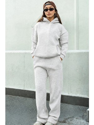 Dı Loria Kadın Gri Melanj Eşofman Takımı (Sweatshirt & Eşofman Altı) (%80 Pamuk)