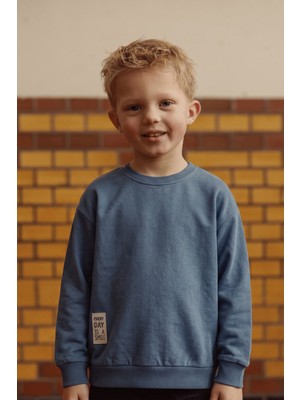 Cigit Etiket Detaylı Ince Mevsimlik Sweatshirt 2-10 Yaş Indigo Mavi