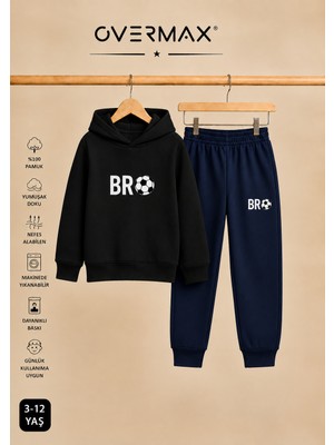 Overmax Çocuk Bro Futbol Baskılı Kapüşonlu Sweatshirt Eşofman Takımı- 3-12 Yaş