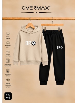 Overmax Çocuk Bro Futbol Baskılı Kapüşonlu Sweatshirt Eşofman Takımı- 3-12 Yaş