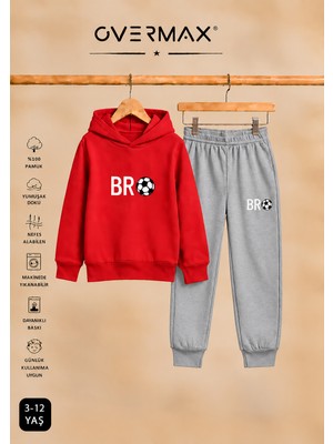Overmax Çocuk Bro Futbol Baskılı Kapüşonlu Sweatshirt Eşofman Takımı- 3-12 Yaş