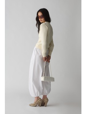 Suud Collection Beyaz Roen Pileli Şalvar Pantolon