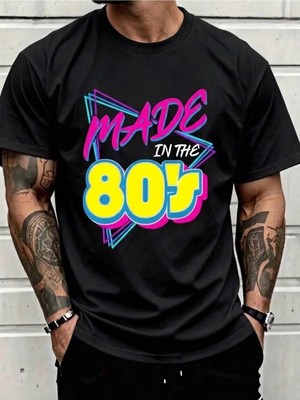 One Button Made In The 80's Baskılı Renkli Retro Tasarımlı 80'ler Akımı Trend Moda Baskılı Oversize T-Shirt