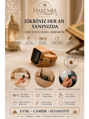Altınoluk Haremia Mini Yüzük Model Zikirmatik | Her 100’DE Uyarı Veren Yeni Nesil Işıklı Dijital Parmak Zikir Sayacı
