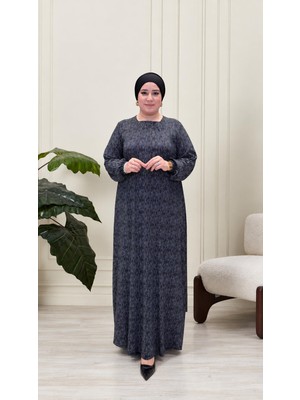FERACE Kadın Büyük Beden Kare Yaka  Fırça Desen Elbise