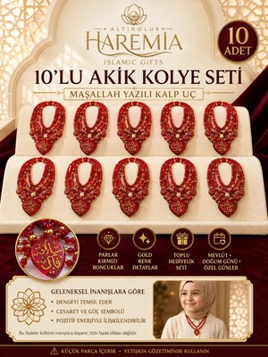Altınoluk Haremia 10'lu Orijinal Akik Taşı Kolye | Doğal Taş Kolye Seti Hediyelik Akik Kolye