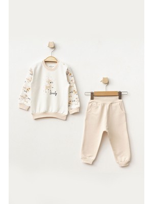 Aziz Bebe Kız Bebek Animal Desenli Sweatshirt Pantolon 2 'li Alt Üst Bebek Takımı 3 Ay - 36 Ay