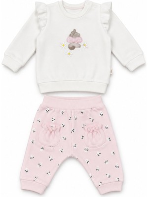 Aziz Bebe Kız Bebek Çiçek Desenli Sweatshirt Pantolon 2 'li Alt Üst Bebek Takımı 3 Ay-36 Ay
