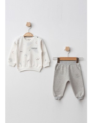 Aziz Bebe Erkek Bebek Desenli Sweatshirt Pantolon 2 'li Alt Üst Bebek Takımı 3 Ay - 36 Ay