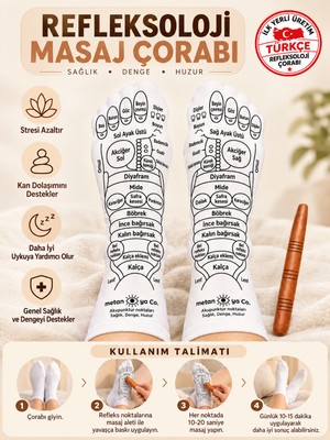 Refleksoloji Masaj Çorabı & Ahşap Masaj Çubuğu (Türkçe, Yerli Üretim)