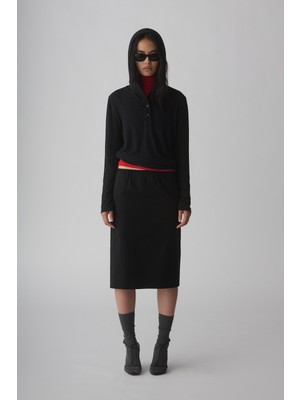 Suud Collection Siyah Midi Gabardin Etek