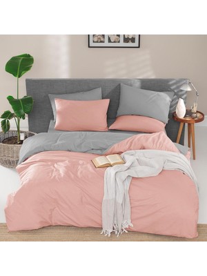 Happy Trend Çift Kişilik Çift Taraflı Nevresim Yorgan Kılıfı 200X220 Pembe - Gri
