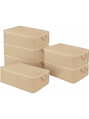 Happy Trend Baza Altı Düzenleyici Hurç Tela Sağlam Fermuar Yapısı Bej (6lı Paket) (64X45X22)