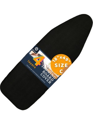 Happy Trend Katmanlı Ütü Masası Kılıfı,ütü Masası Örtüsü,ütü Masası Bezi,silikon Kaplı Isı Dayanıklı 55X135 cm Siyah Renk