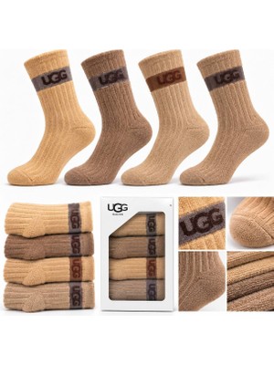 Ugg Özel Kutulu 4’lü Kadın/erkek Havlu Çorap Seti – Yumuşacık & Sıcak Tutan Tasarım