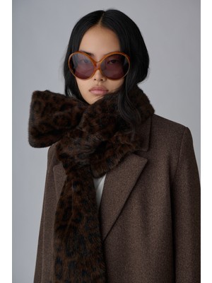 Suud Collection Acı Kahve Leopar Kürk Atkı
