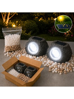 Kyrotech 2 Adet Güneş Enerjili Kaya Görünümlü LED Bahçe Lambası, Solar Taş Lamba, Dekoratif Peyzaj ve Yürüyüş Yolu Aydınlatma, IP44 Su Geçirmez Dış Mekan, Beyaz Dolomit Taşı ve Deniz Kabuğu Hediyeli