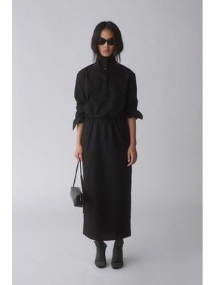 Suud Collection Siyah Cassie Dik Yaka Poplin Elbise
