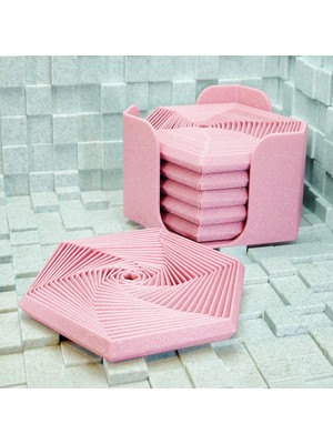 Bezos 3D Baskı Super Fidget Coaster Seti - Altıgen Desenli Bardak Altlığı ve Tutucu-Pembe