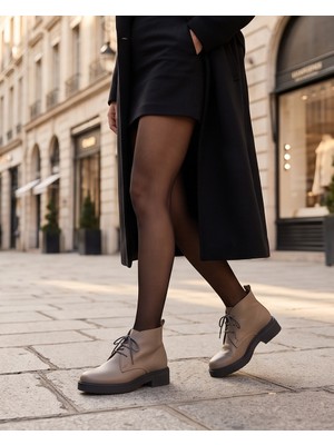 Futsi Shoes Aspen Vizon Hakiki Floter Deri Bağcıklı Kısa Günlük Kadın Bot
