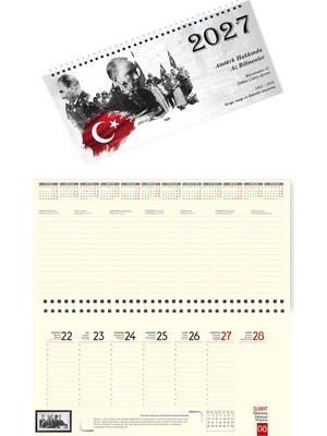 Sticker Art 2027 Atatürk Haftalık Masa Takvimi Masa Sümeni Büyük Boy 33x16 cm