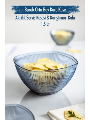 HCC Akrilik Barok Lacivert Orta Boy Kare Meyve & Salata Kasesi & Karıştırma Kabı / 1,5 Lt  (CAM DEĞİLDİR)