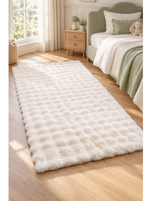 Dekoset Home Bubble Tavşan Tüyü Bej Yumuşak Yıkanabilir Tabanlı Peluş Halı