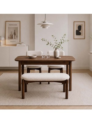 Uvi Collection Vina Luxe Açılır Mutfak Masa Takımı, Mdf Ceviz (1 Masa + 2 Sandalye + 1 Bench)