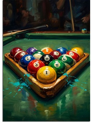 Karizma Tablo Renkli Bilardo Topları Üçgen Diziliş Dekoratif Kanvas - Mdf Ahşap Tablo