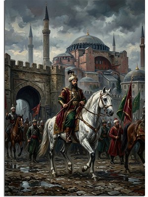 Karizma Tablo At Üstünde Istanbul'a Giren Fatih Dekoratif Kanvas - Mdf Ahşap Tablo