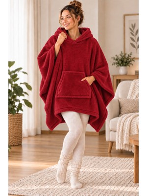 Mulberry Wellsoft Panço Kapüşonlu Giyilebilir Battaniye Oversize Sıcak Tutan Yumuşak Tv Battaniyesi