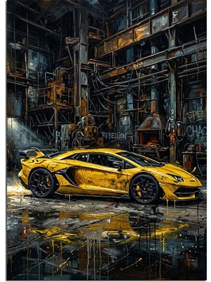 Karizma Tablo Fabrikada Sarı Lamborghini Spor Araba Dekoratif Kanvas - Mdf Ahşap Tablo